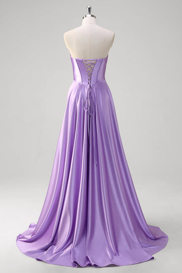 Vestido de fiesta largo con corsé de novia de línea A morado